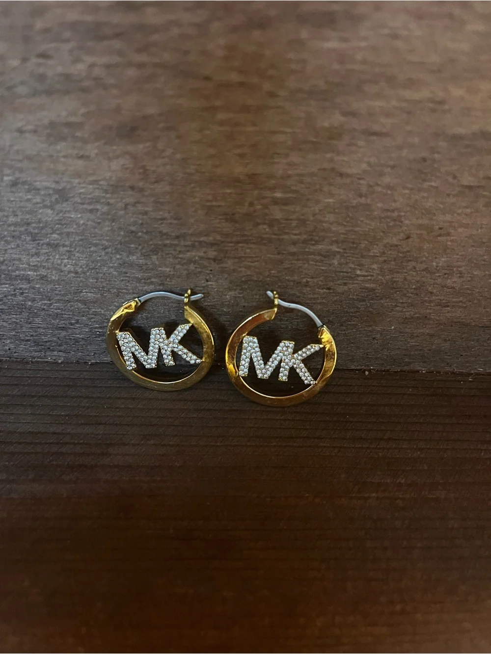 Michael Kors Gold Hoop Earrings with Crystal MK Initials